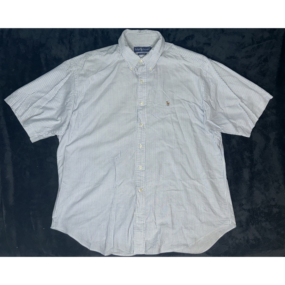 Ralph Lauren Mens Blue White Stripe Button Down Shirt Classic Fit Pony XL